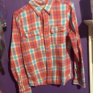 Plaid Button-Up Shirt in Red and Blue